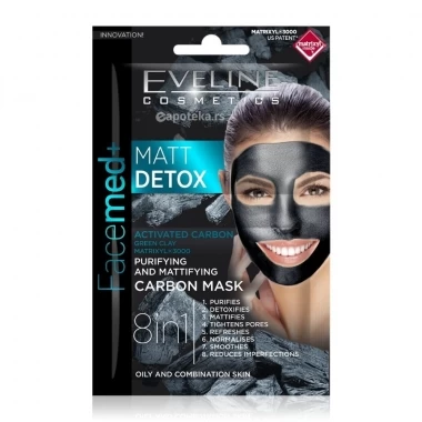 EVELINE Facemed Purifying Matt Detox Maska za Lice sa Aktivnim Ugljem 2x5 mL