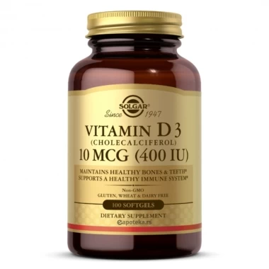 SOLGAR® Vitamin D3 10 mcg 100 Kapsula